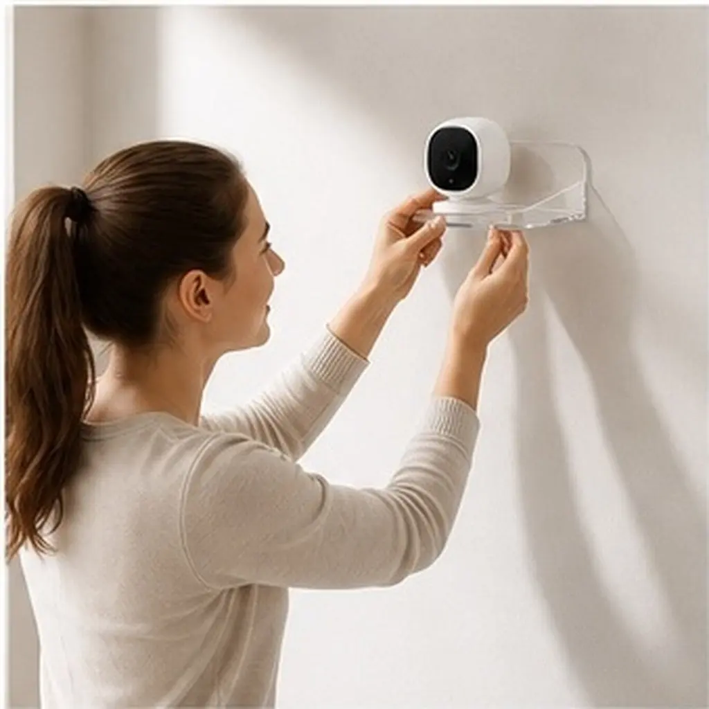 2Pcs No Drill Wall Mount Camera Bracket Transparent Camera Tray Small Floating Shelf Wall Storage Security Holder