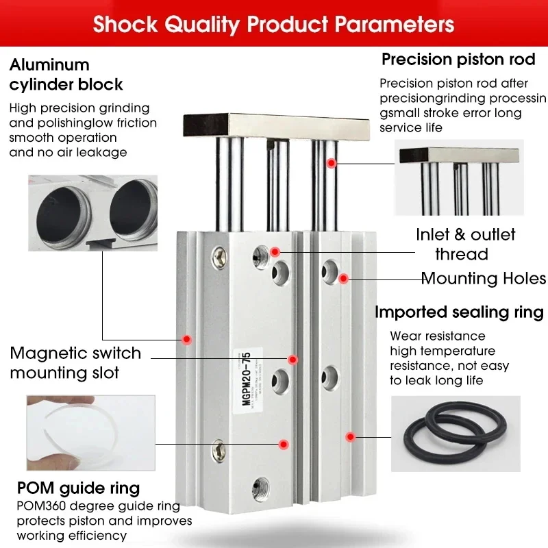 SMC MGPM12 MGPM16 MGPM20 MGPM25 MGPM32 MGPM40 MGPM50 MGPM63 MGPM80 Stroke 10mm-300mm MGPM Pneumatic Compact Guide Cylinder