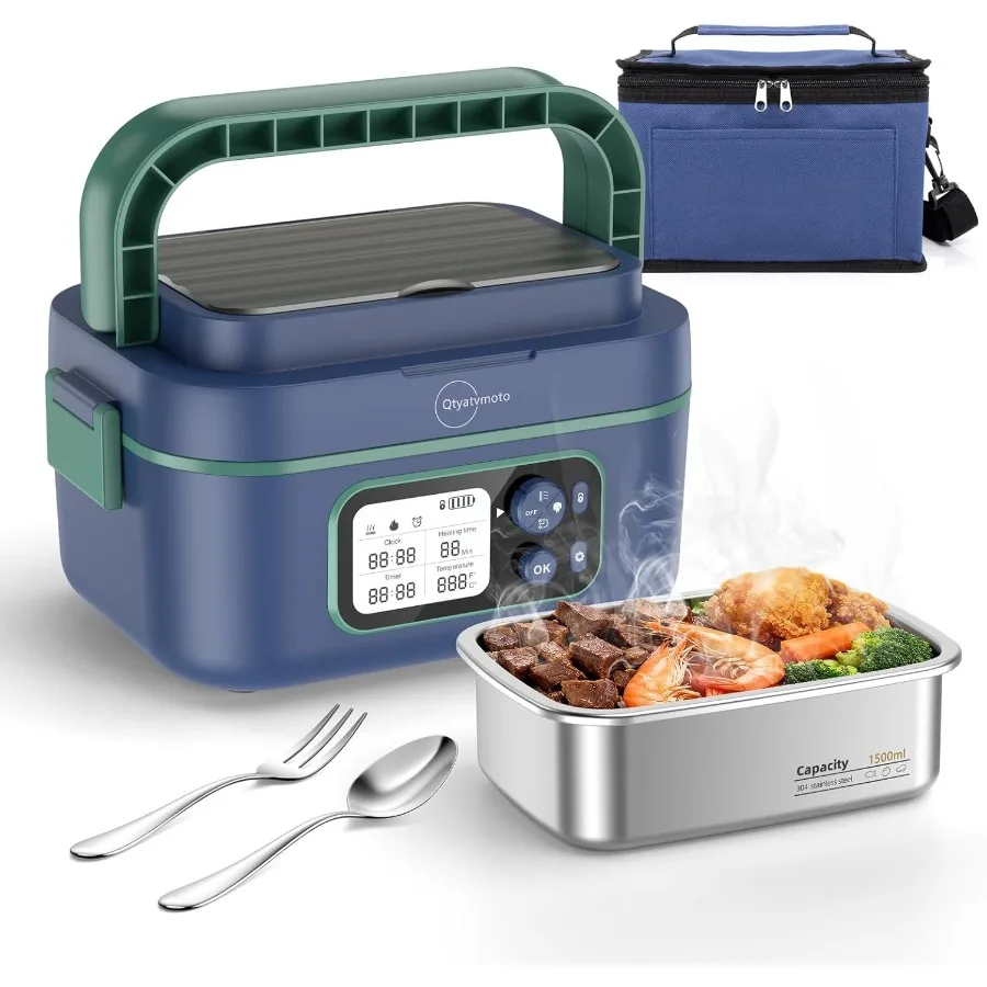 صندوق غداء ساخن مع طاقة كهربائية لاسلكية 24000 مللي أمبير في الساعة 6.3 أكواب محمولة قابلة لإعادة الشحن ذاتية التسخين لتدفئة الطعام تتميز بمؤقت #1