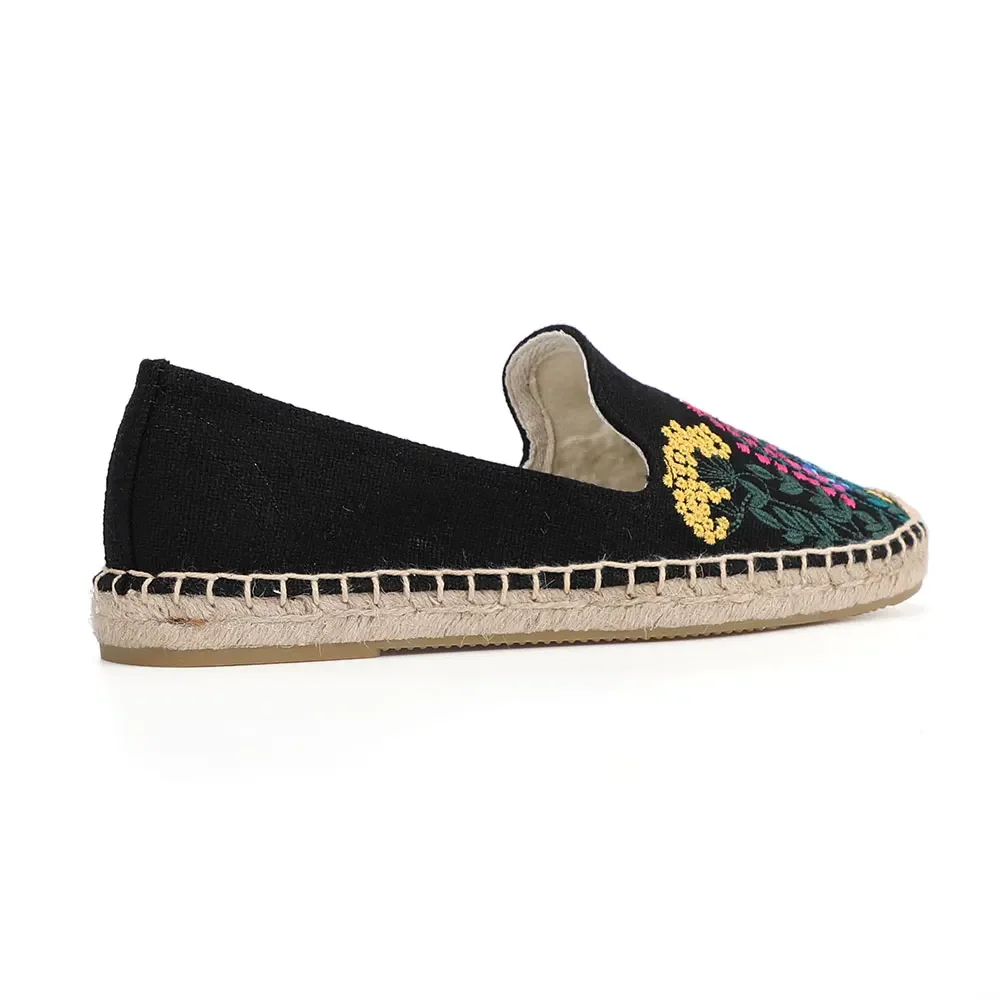 Espadrilles plates décontractées pour femmes, chaussures brodées en chanvre, plate-forme plate, Parker rond, confortables, printemps, automne