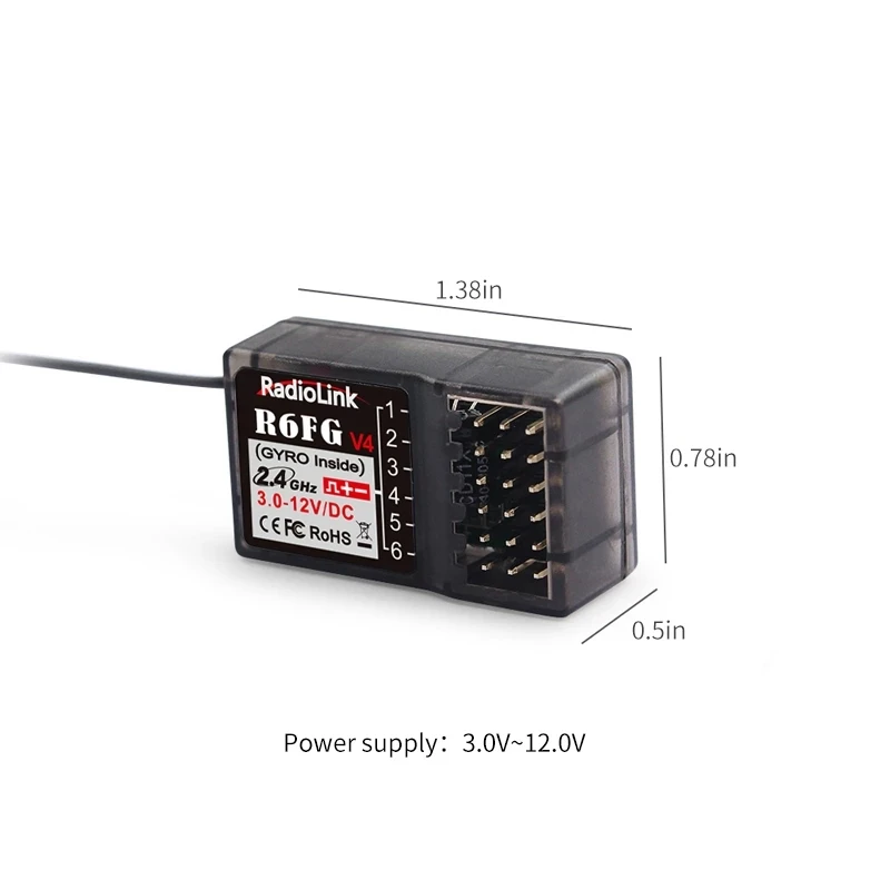 Radiolink RC Receiver R6FG V5 6 CH 2.4G HV Servo RX with Gyro Long Range Control for RC Car Boat Transmitter RC4GS V2/RC6GS V2