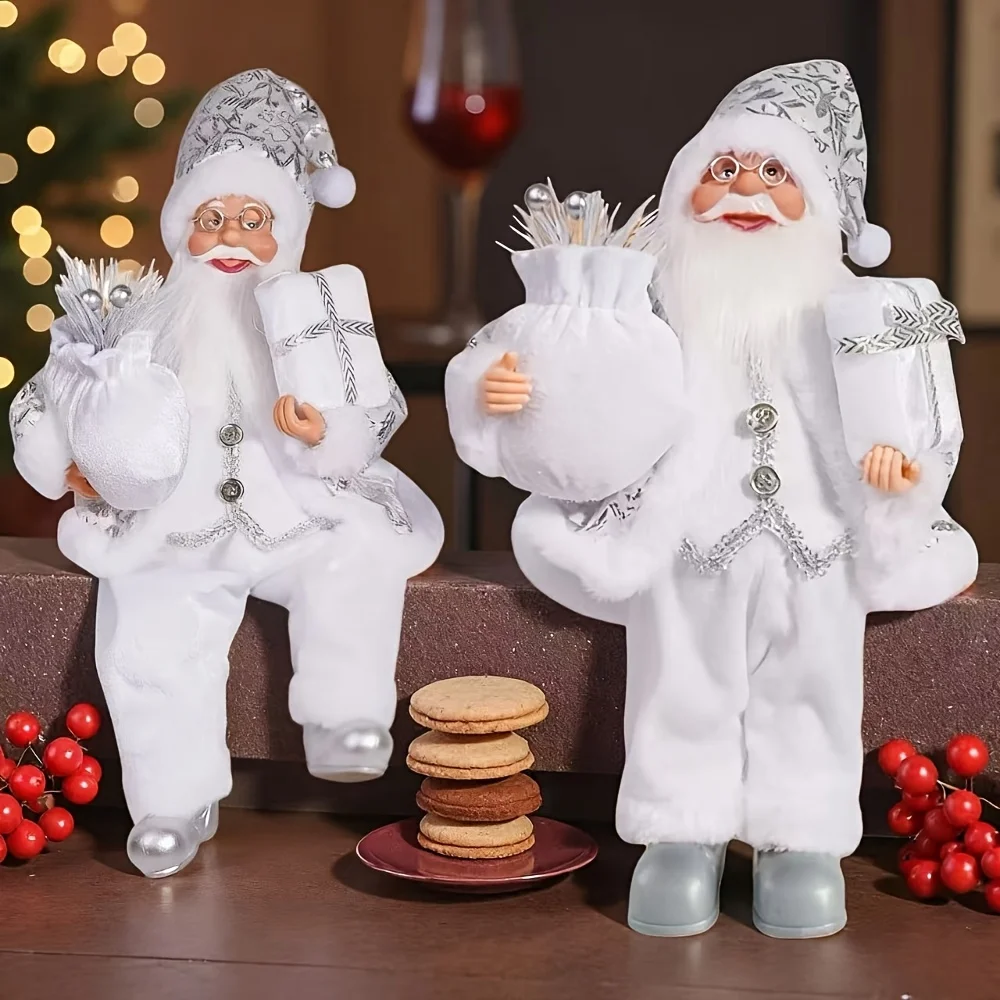 الأبيض الدائمة والجلوس سانتا كلوز، السنة الجديدة، هدايا عيد الميلاد، المفروشات المنزلية، ديكورات النوافذ #5