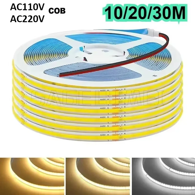 Ac110V 220V No Transformer 296 Leds/M 8Mm Cuttable 3000K 4000K 6000K Highlight Flexible Cob Led Strip for Home Decoration