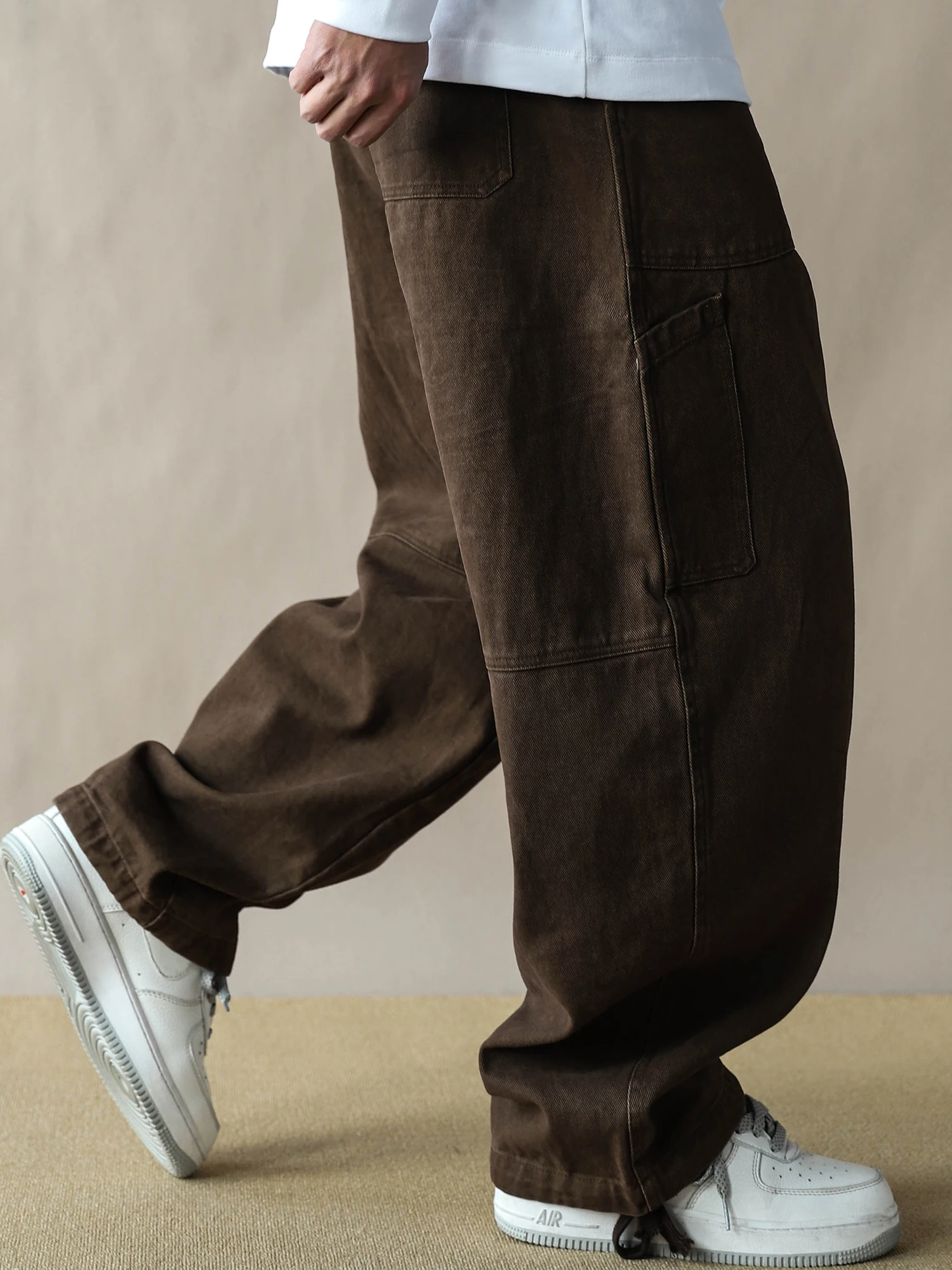 

American Workwear Sle Men's Loose Casual Cotton Straight Leg Pants Multiple kets Coffee Color Wide Leg 2026