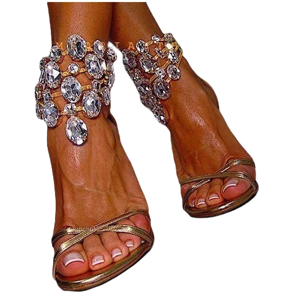 2026 Summer open toe High Heels Sandals Woman Rhinestone Wedding Party Shoes Female Bling Crystal Sexy Stiletto Sandals Women