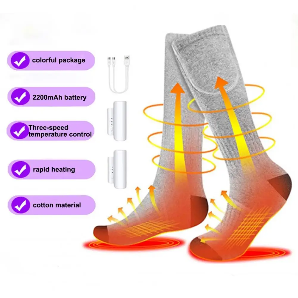 

1 Set Hot Socks Elastic Long-Tube Heat-trapped Outdoor Sport Socks Cotton 3 Gears Fast Charging Heated Socks Warmers For Winter