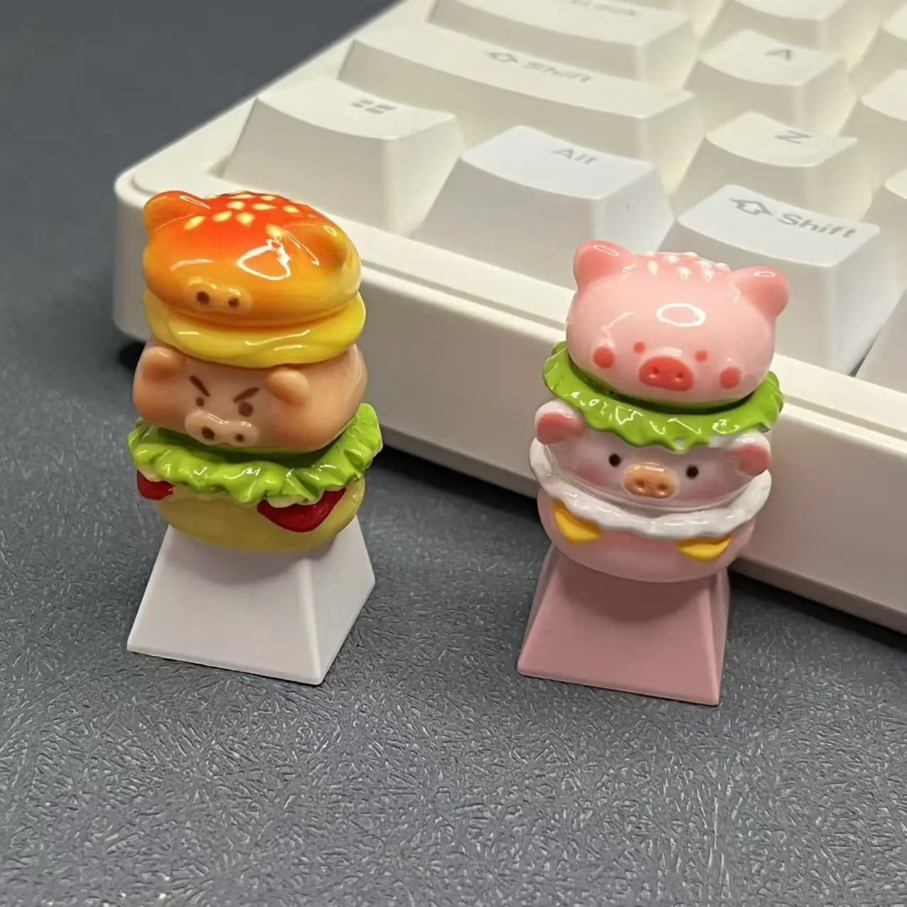 Cute Piggy Burger Keycaps Mechanical Keyboard Personalized and Creative Cute Cartoon Anime Resin Pink Couple Keycaps