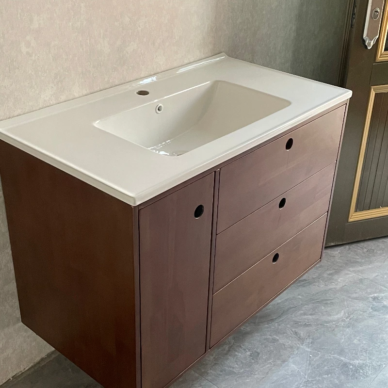 

Solid wood bathroom cabinet combination ceramic integrated basin sink baking paint, bathroom cabinet sink