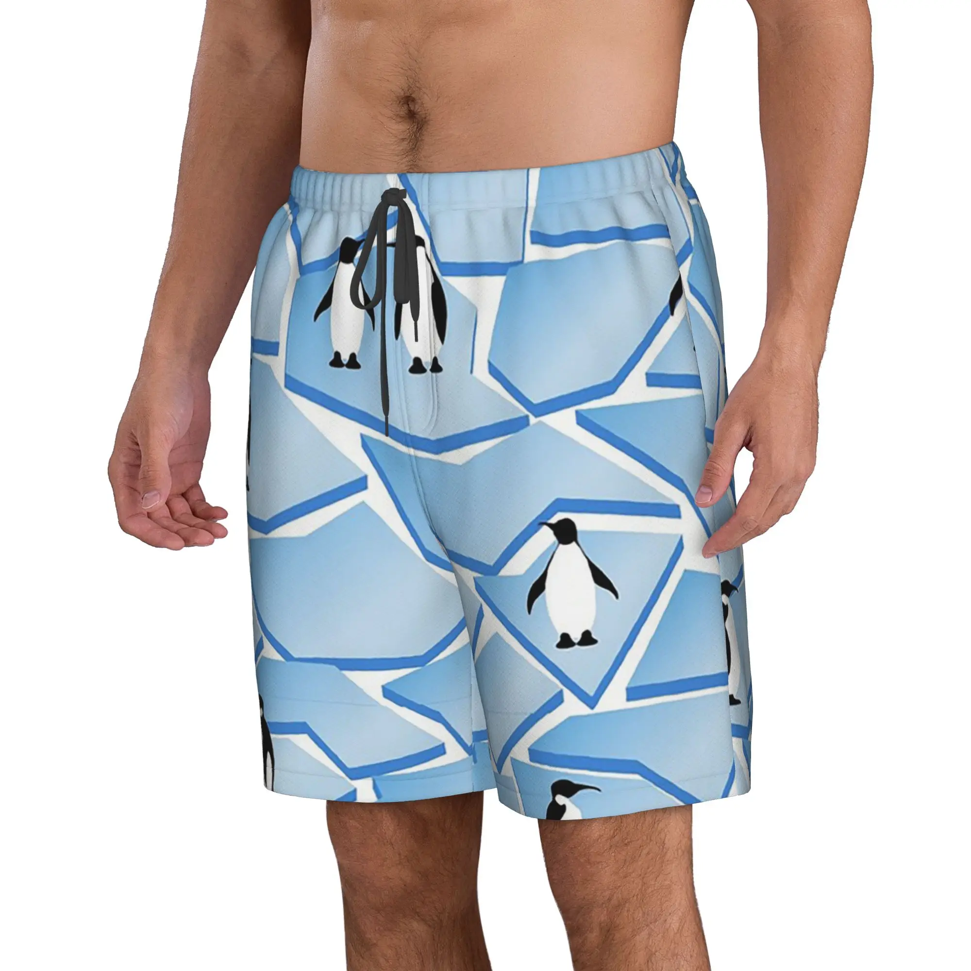 Polar Penguin Ice Surface Penguin Pattern Trunks Beach Board Shorts Casual Quick Dry Swim Summer Men Pants