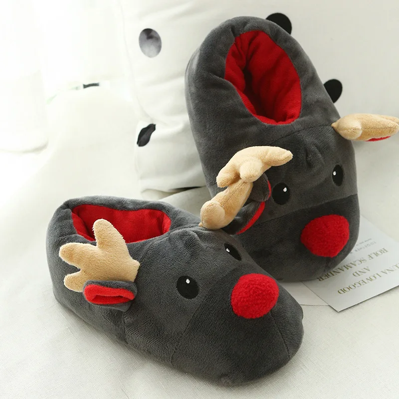 

New fluffy christmas deer slipper woman homey warm cotton shoes 2025 creative slip on plush slides laides flip flops