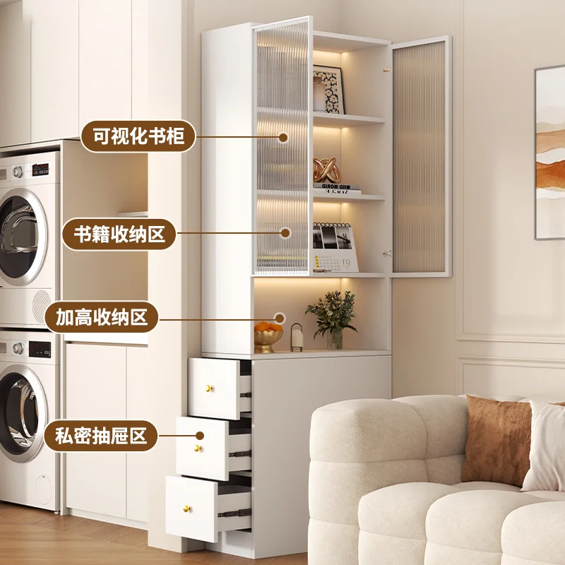 Solid wood bookcase, living room corner locker, side pull crack cabinet against the wall, cream wind narrow cabinet, sofa side