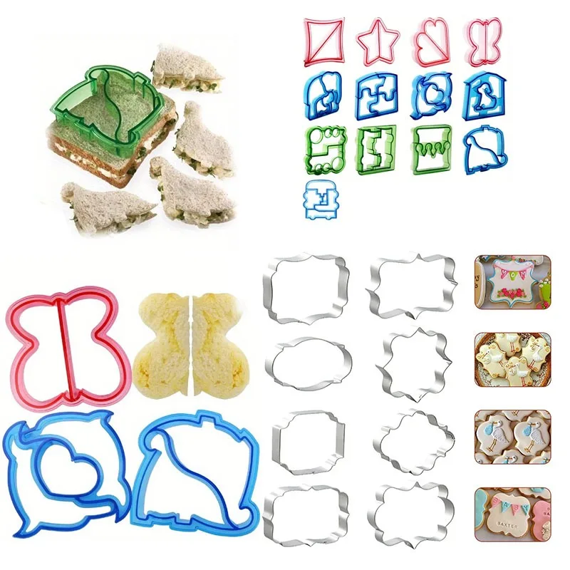 

Sandwich and Cookie Cutters Set Fun Shapes Animal Puzzle Butterfly Stainless Steel and Plastic Food Molds for Kids Lunch Bento