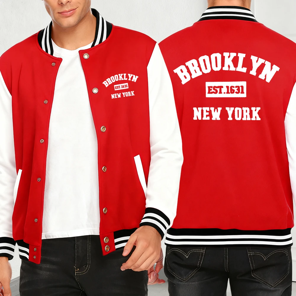 

Brooklun New York Letter Print Men Baseball Jersey Fashion Pocket Y2K Menswear Hip Hop Loose Street Jacket Fleece Unisex Clothes