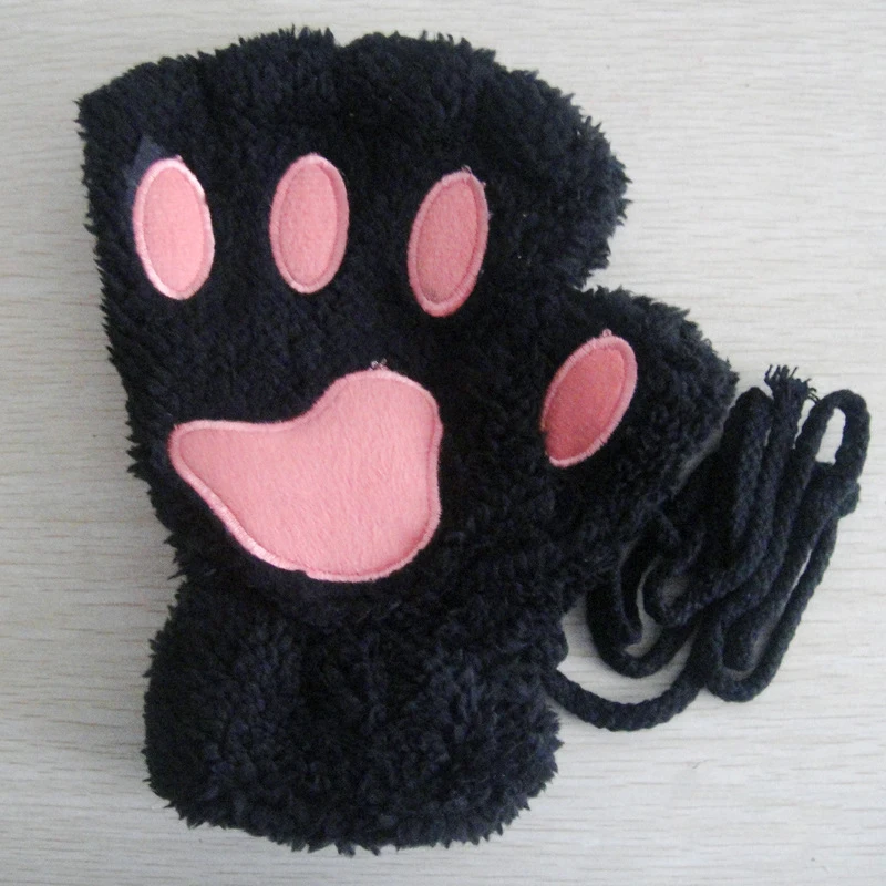 Guantes de garra de Pata de Gato de felpa de oso encantador para mujer, mitones sin dedos para mujer, regalos de Navidad y Halloween, moda de niña,