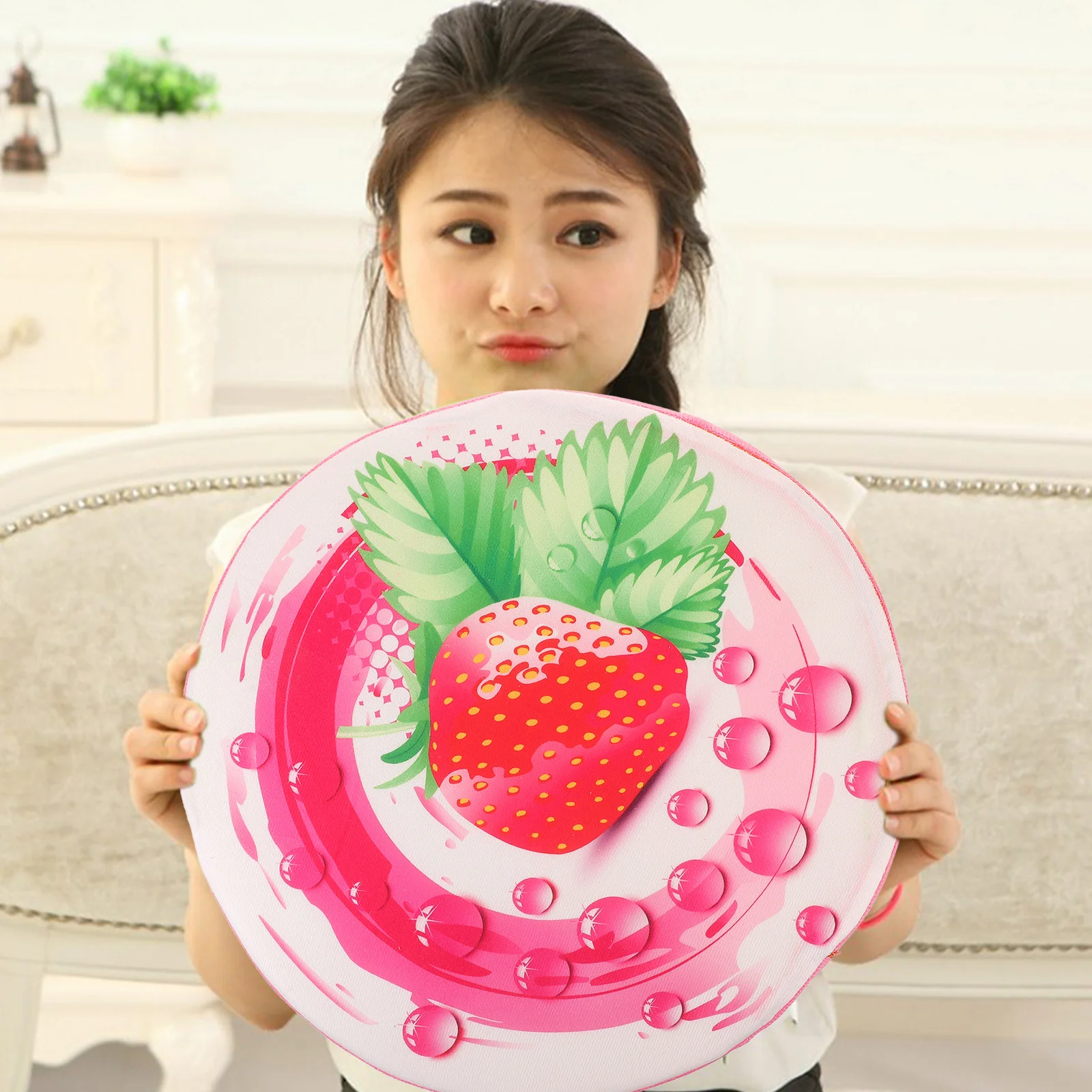 

33Cm 3D Strawberry Cushion Pillow Soft Seat For Sofa Chair Patio Home Office Decor Detachable Machine Washable Fruit Seat