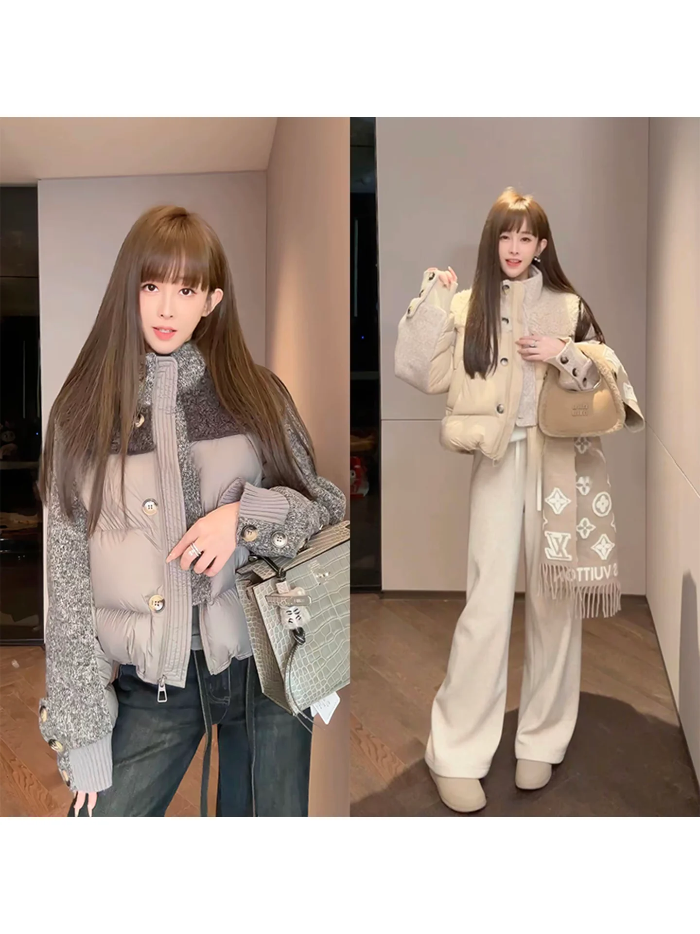 

Mimius ort Loose down Jaet Color Blo Design Comfortable Duling Pattern Warm Casual Sle Women's Winter Coat