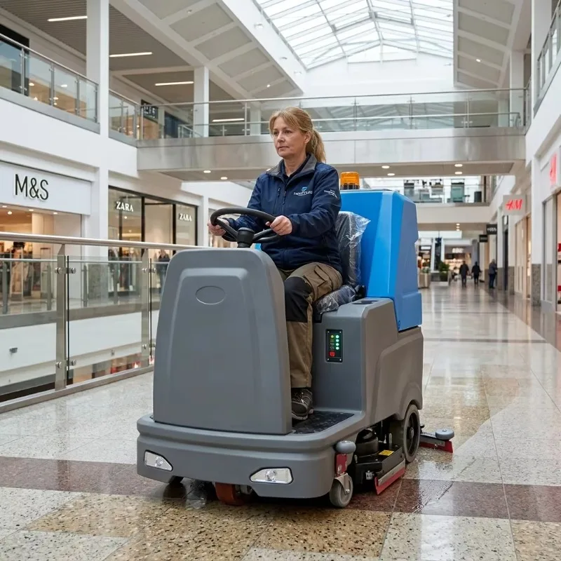 Customized Industrial Ride-on Floor Scrubber Sweeper Floor scrubber 200Ah Battery Powered Width Efficiency For Large Commercial
