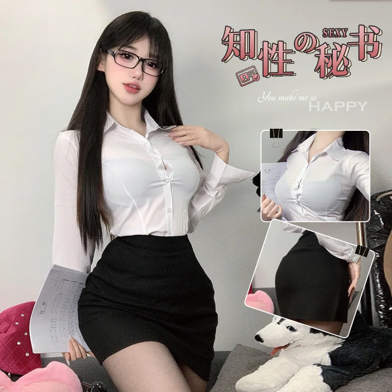 Uniforme de secretaria Sexy japonés, disfraz de Cosplay, camisa blanca, minifalda para mujer, OL Teather, ropa de dormir de juego de rol, lencería tentación