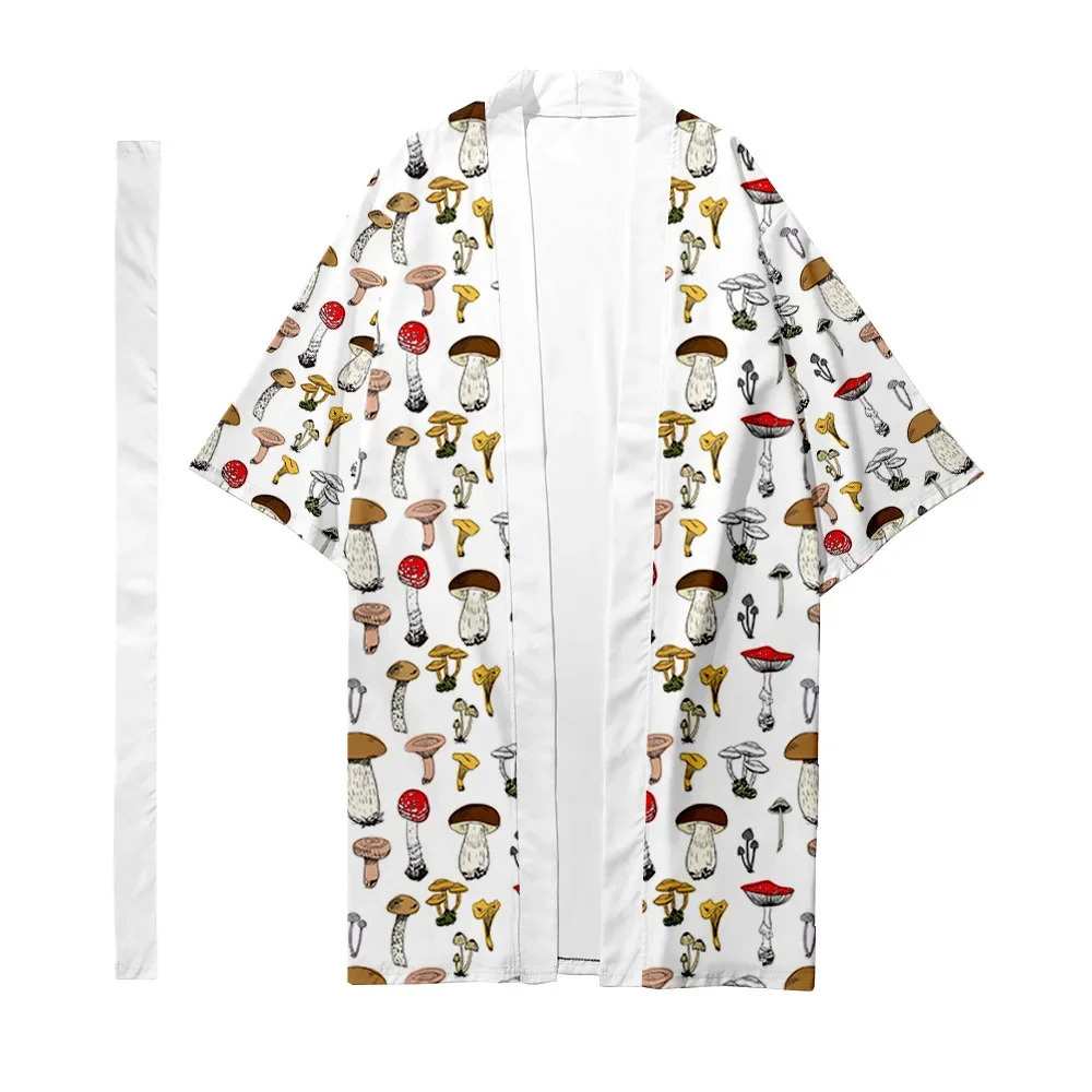 

Men's Japanese Traditional Ethnic Long Kimono Cardigan Fashion Women Kimono Mushroom Pattern Kimono Shirt Yukata Chic Jacket