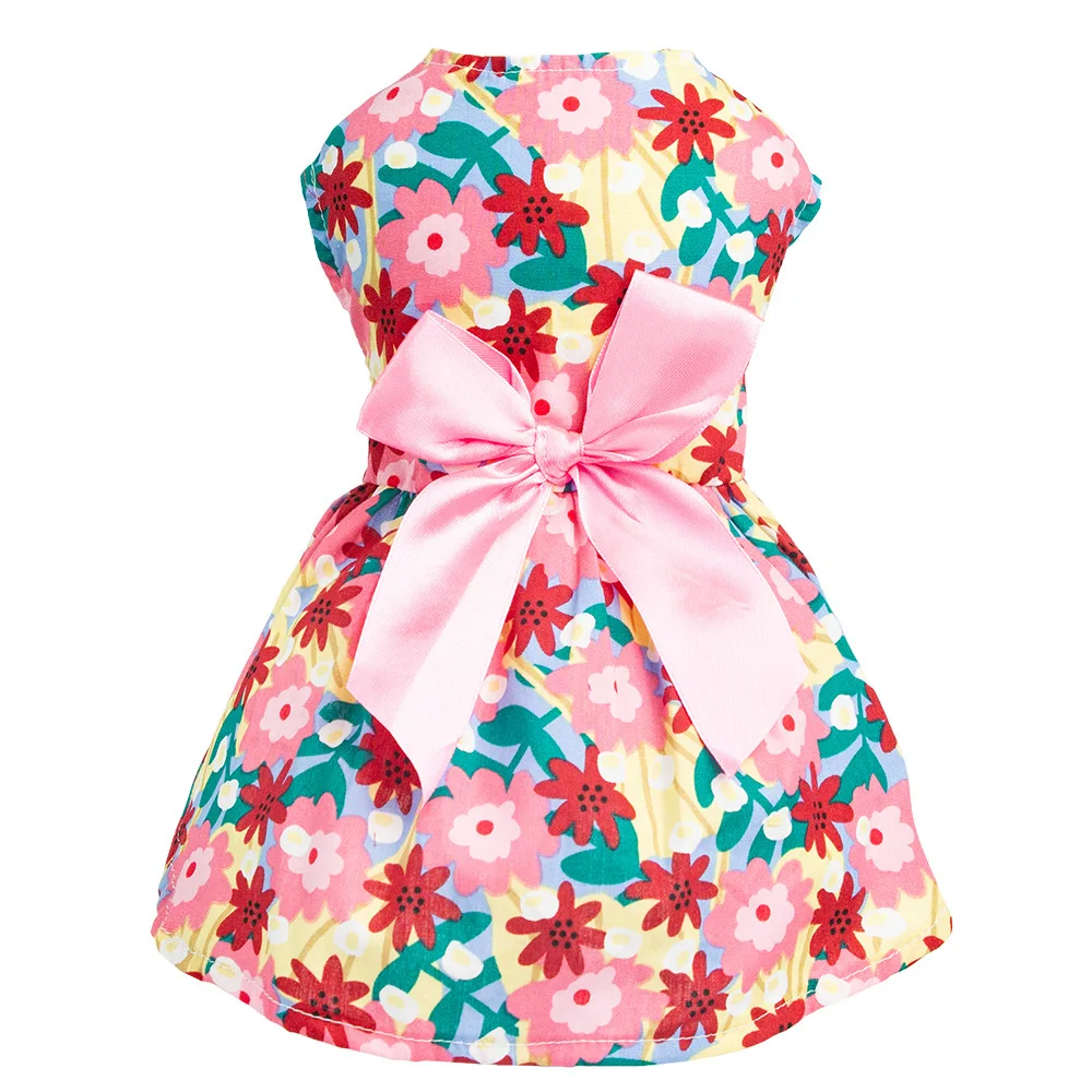 Summer Themed Hawaii Dog Dresses Holiday Dog Dress Flamingo Fruit Floral Pattern Bowknot Puppy Dresses for Girl Dogs Cats Beach