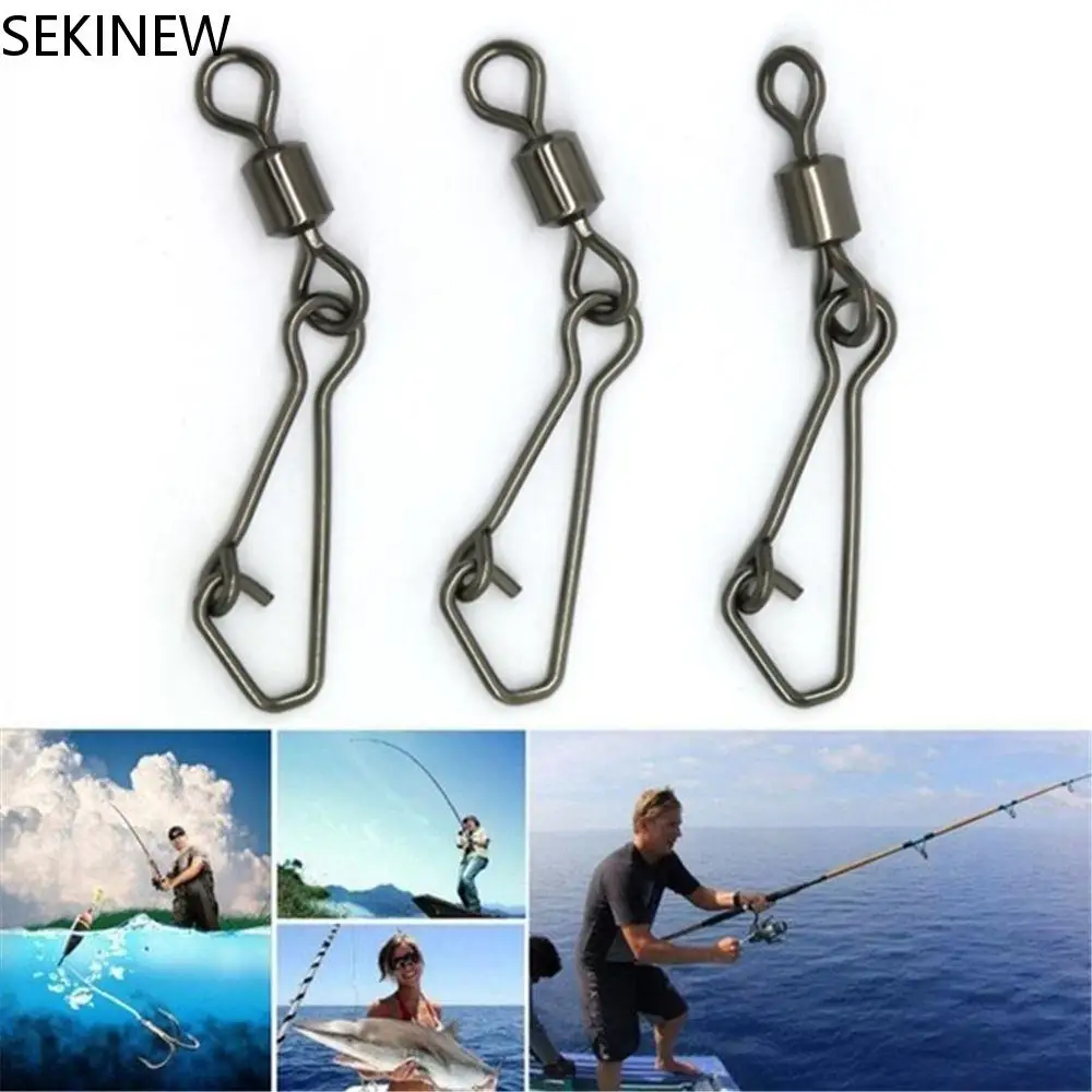 

50 PCS Stainless Steel Fishing Bearings Durable Metal Rolling Swivel with Hooked Snap Fishing Connector