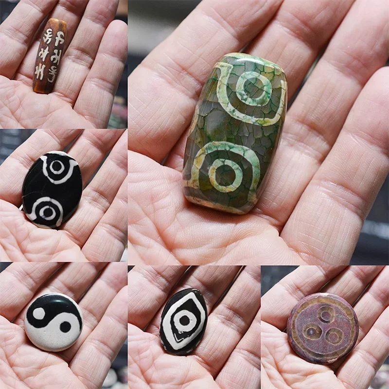 Vintage Natural Stone Tibetan Dzi Agates Stone Beads Oval Geometric Nine-eyed Agates Beads for Women Friendship Lucky Beads