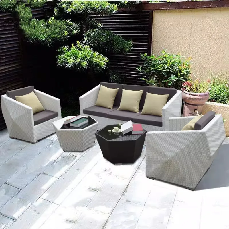 

Outdoor Balcony Garden Rattan Sofa Coffee Table Combination Creative Rattan Art Modern Leisure Rattan Chair Sofa Furniture