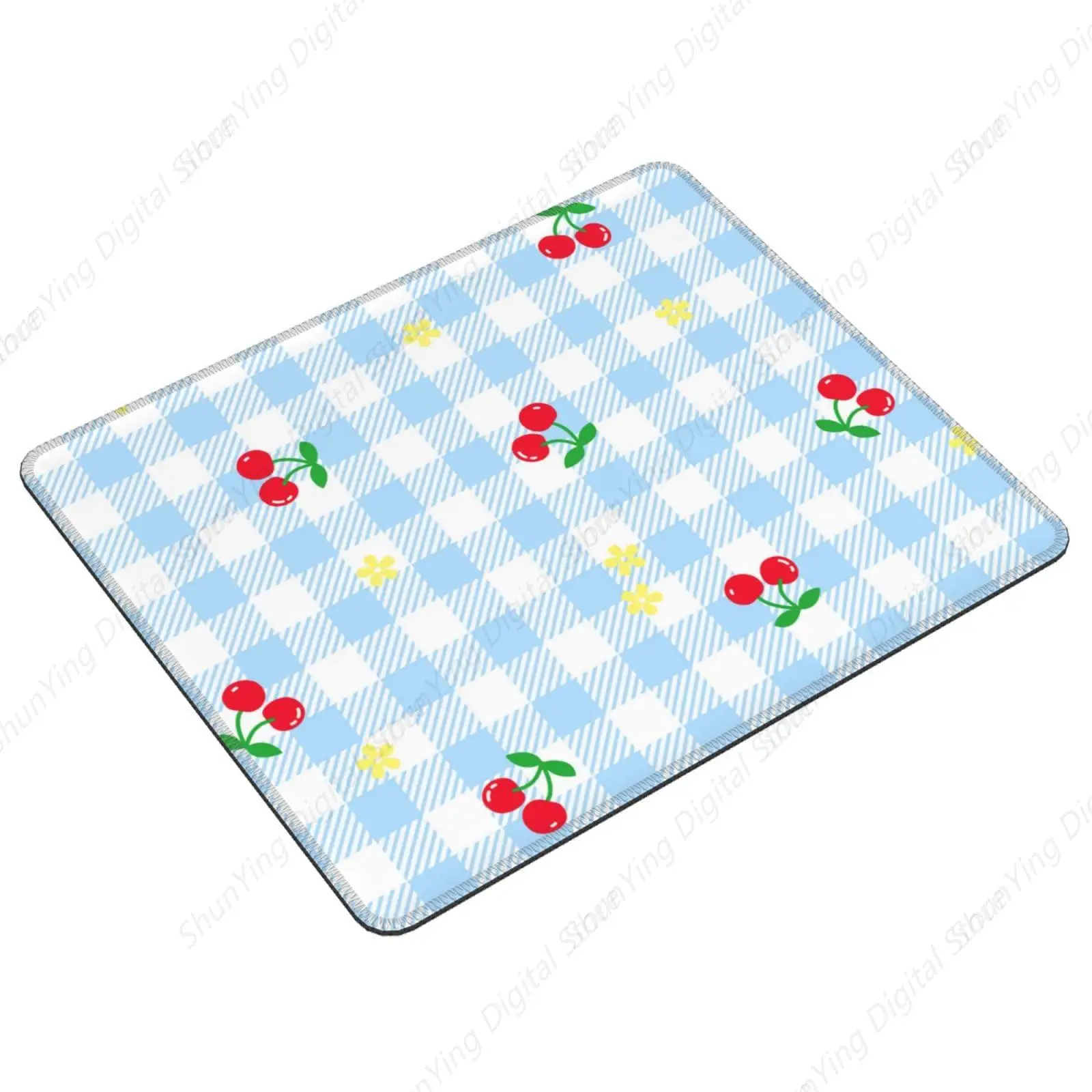 Cute Cherry Blue Checkered Mouse Pad For Women's Gift Suitable For Gaming Office Laptop Mouse Pad 18*22cm