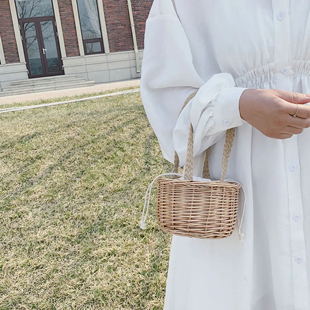 Bolsa de Almacenamiento de Mimbre Tejida a Mano, Gran Capacidad, para Playa, Fiesta, Picnic, Viajes, Organizador, Bolsa de Paja Tejida, Almacenamiento de Mimbre
