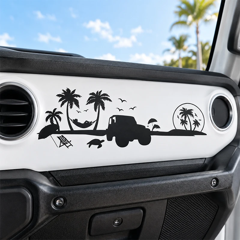 Beach Jeep Palm Tree Turtle Landscape Car Accessories Car stickers Decoration Dashboard Interior Styling Waterproof Vinyl Decals