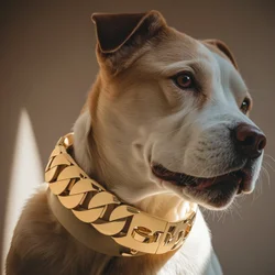 Gold Cuban Chain Pet Collar Bully Large Dog Collar Leash Customized Stainless Steel 32mm Pitpull Bulldog Strong Collar Strap