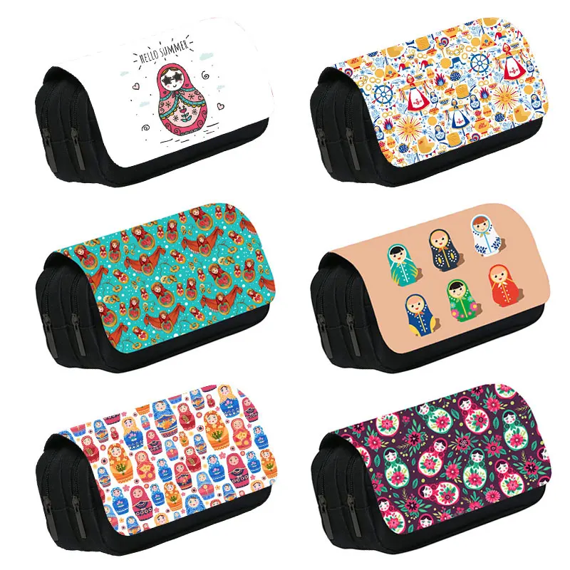 

Matryoshka Dolls Pencil Case Russian Nesting Dolls Cosmetic Bags Teenager Boys Girls Bilayer Pencil Box School Stationary Bags