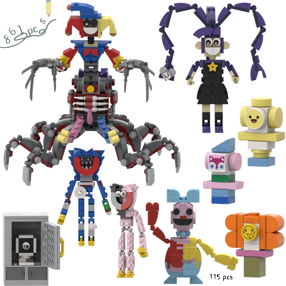 Nouveau jeu de puzzle d'horreur, ensemble de blocs de construction tressés, figurine d'action prototypée anime, briques décoratives, poupée jouet, cadeau d'anniversaire pour enfants