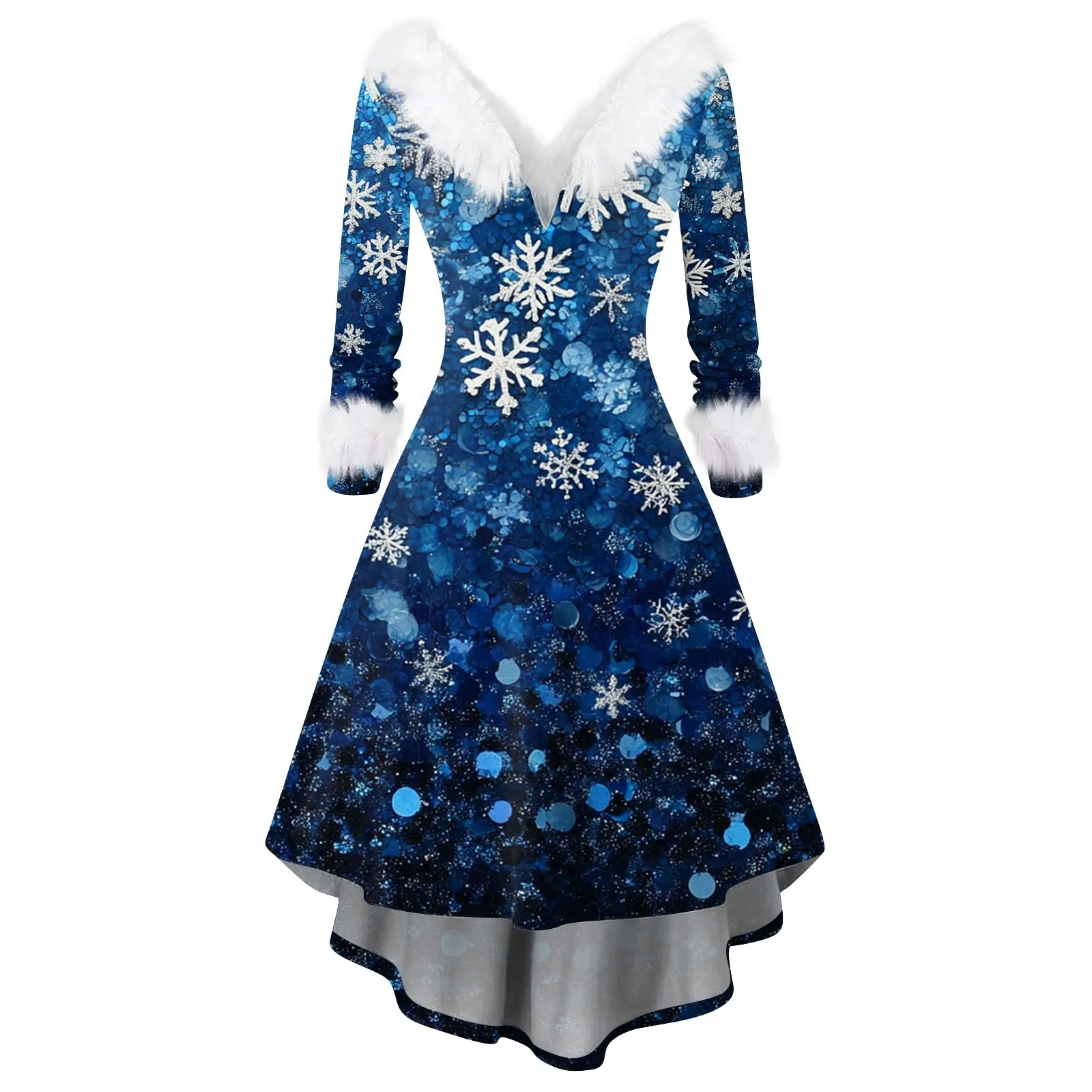 

Women's Christmas Dress Artificial Plush Long Sleeve V-neck High Waist Dress Festive Beautiful Dress Autumn Winter Warm Dress