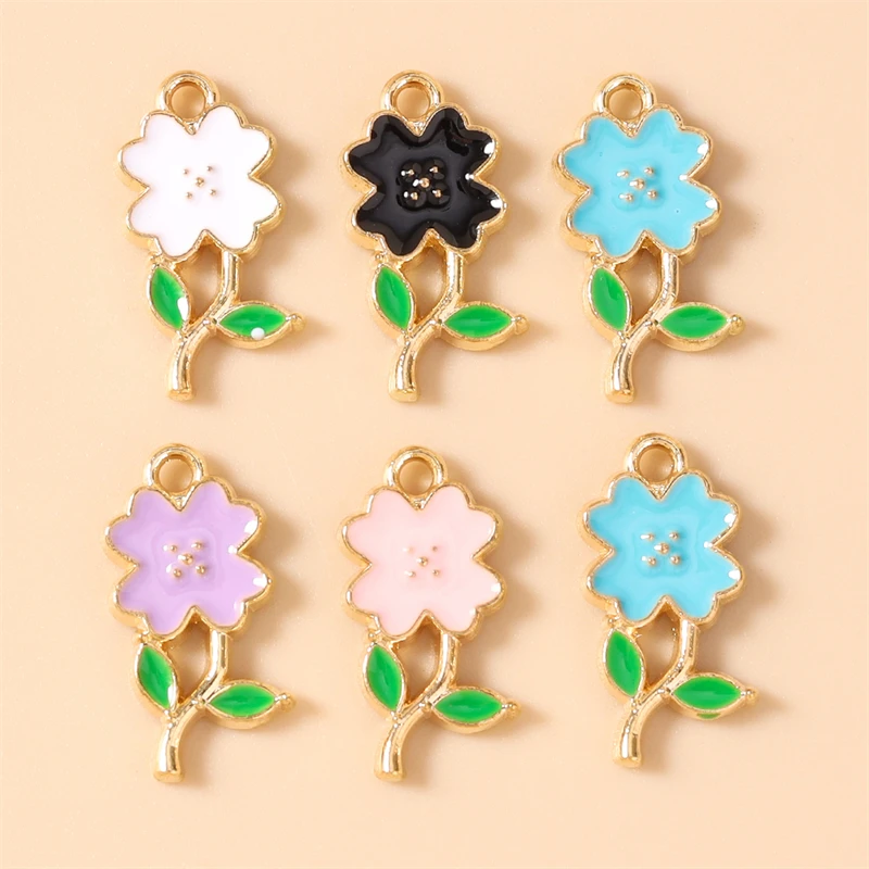 10 Stück niedliche, bunte Emaille-Blumenanhänger zum Basteln von Halsketten, Ohrringen, Armbändern, DIY-Bastelarbeiten und Schmuckaccessoires – Detail 6