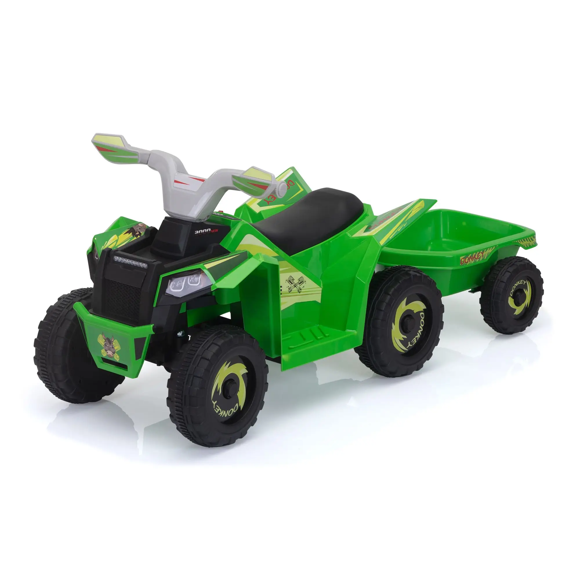 ATV elétrico infantil de 6 V, passeio de carro infantil com reboque, música, Bluetooth e display de energia para meninos e meninas, verde