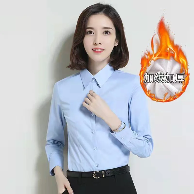 Add Velvet Thickened Winter Shirt Women\'s Shirt Blouse 2023 New Korean Version Loose Warm Primer Shirt Work Clothes Female