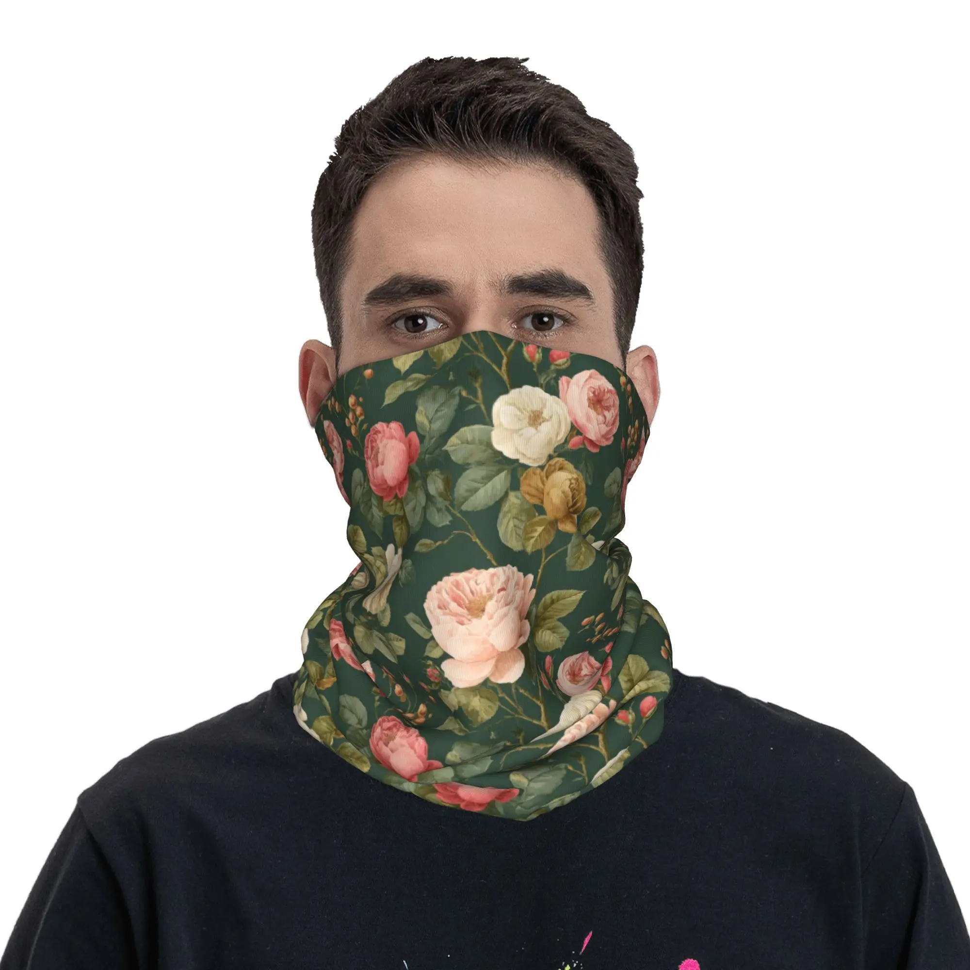 Elegant White Lilies with Green Leaves Bandana Neck Cover Printed Mask Scarf Face Mask Riding Unisex Adult Windproof