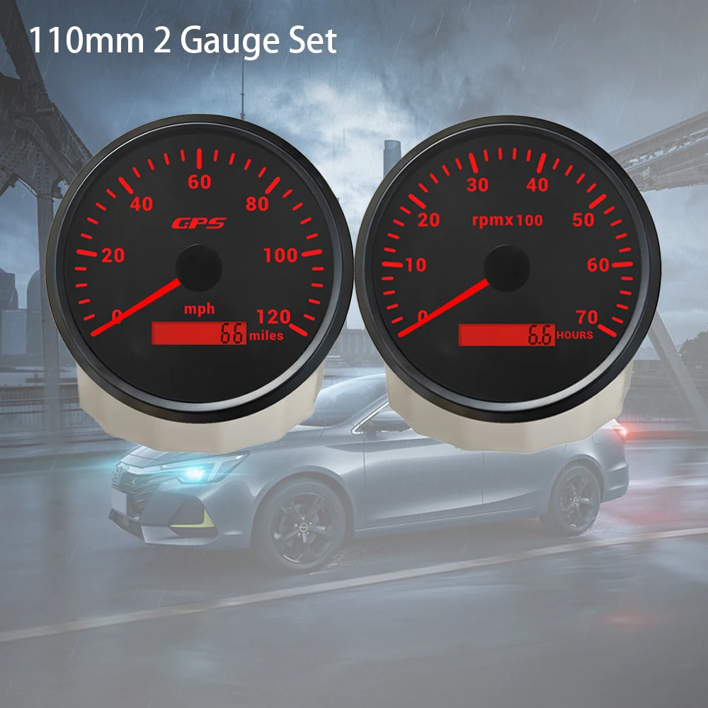 

RHAXEL 2 Gauge Kit 110mm GPS Speedometer 200km/h Tachometer 8000RPM Meter with Hour Meter 7 Colors Backlights 12V 24V for Car RV