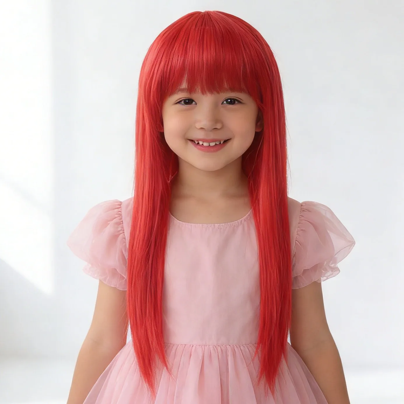 

Детский красный длинный парик с капюшоном, детский головной убор, Коронет, детский головной убор для маленькой девочки, аниме, аксессуары для волос с мультяшным рисунком для 3-5-6-7 лет