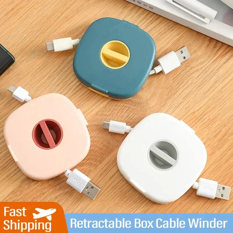 1PC Cable Organizer Rotating Cable Winder Box Plastic Portable Wire Storage Case Phone Holder Mouse Wire Earphone Cord Storage