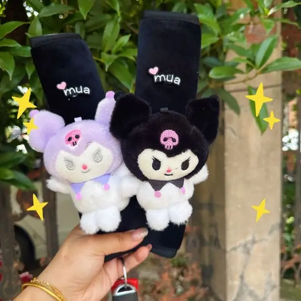 카와이 만화 캐릭터 쿠로미 자동차 어깨 패드 귀여운 어깨 패드 자동차 인형 인테리어 장식 안전 벨트 보호 커버