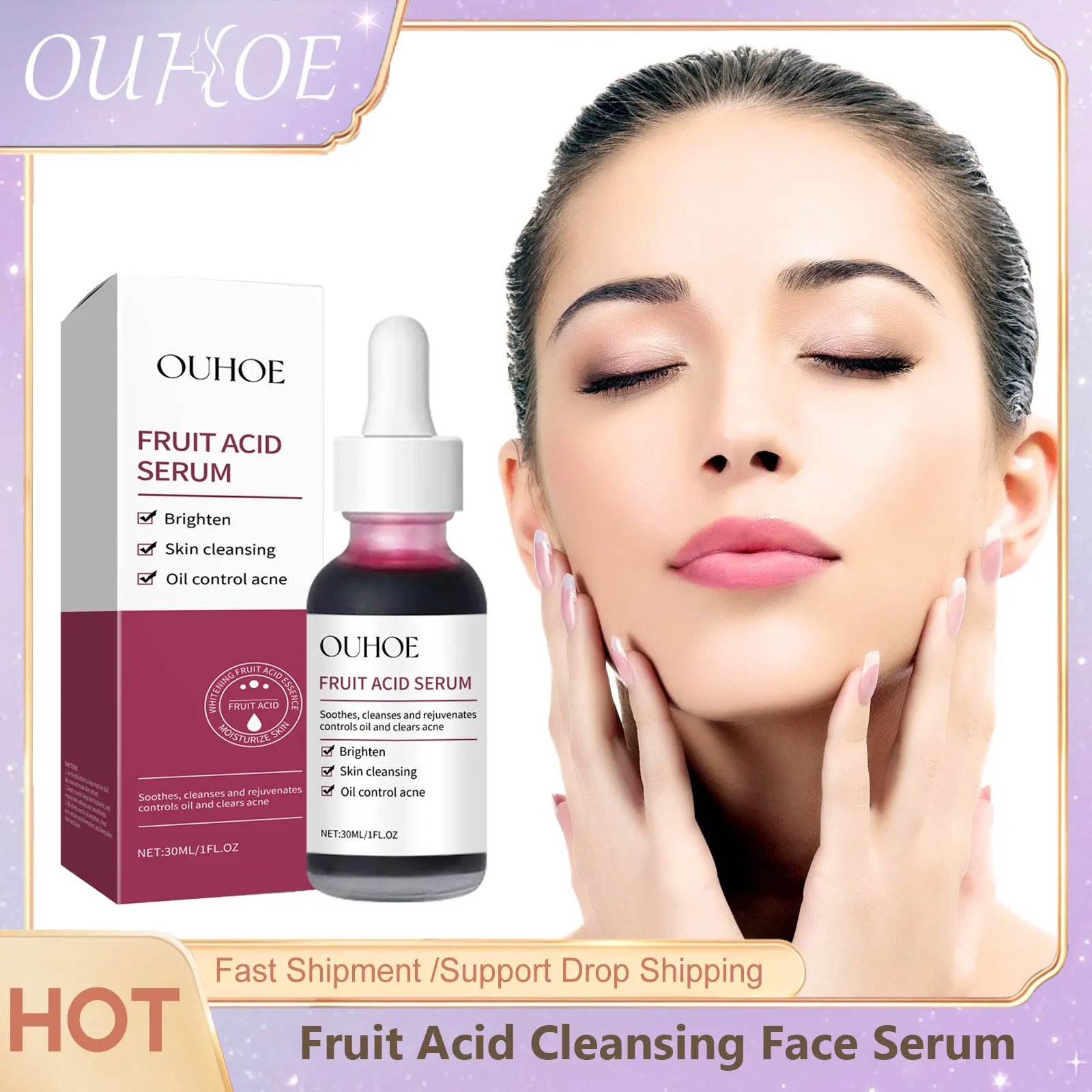 Pore Shrinking Serum Fruit Acid Exfoliating Skin Cleansing Repair Soothe Moisturizing Daily Oil Control Brightening Facial Serum