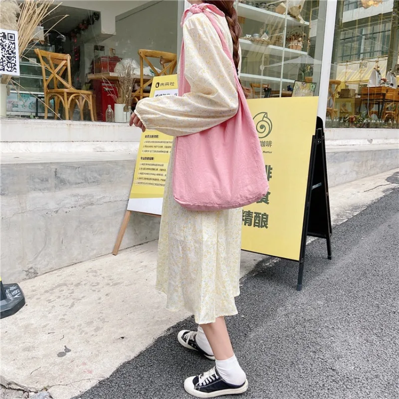 1 Piece Ins Simplicity Handbags for Student Girl Solid Color Korean Fashion Tote Bag High Capacity Book Lipstick Storage Bag