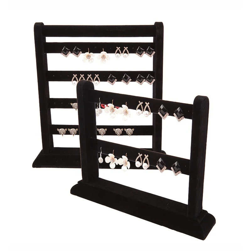 

Elegant Multilayer Velvet Earrings Display Stand Large Capacity Stud Earring Necklace Jewelry Storage Rack Window Showcase Prop