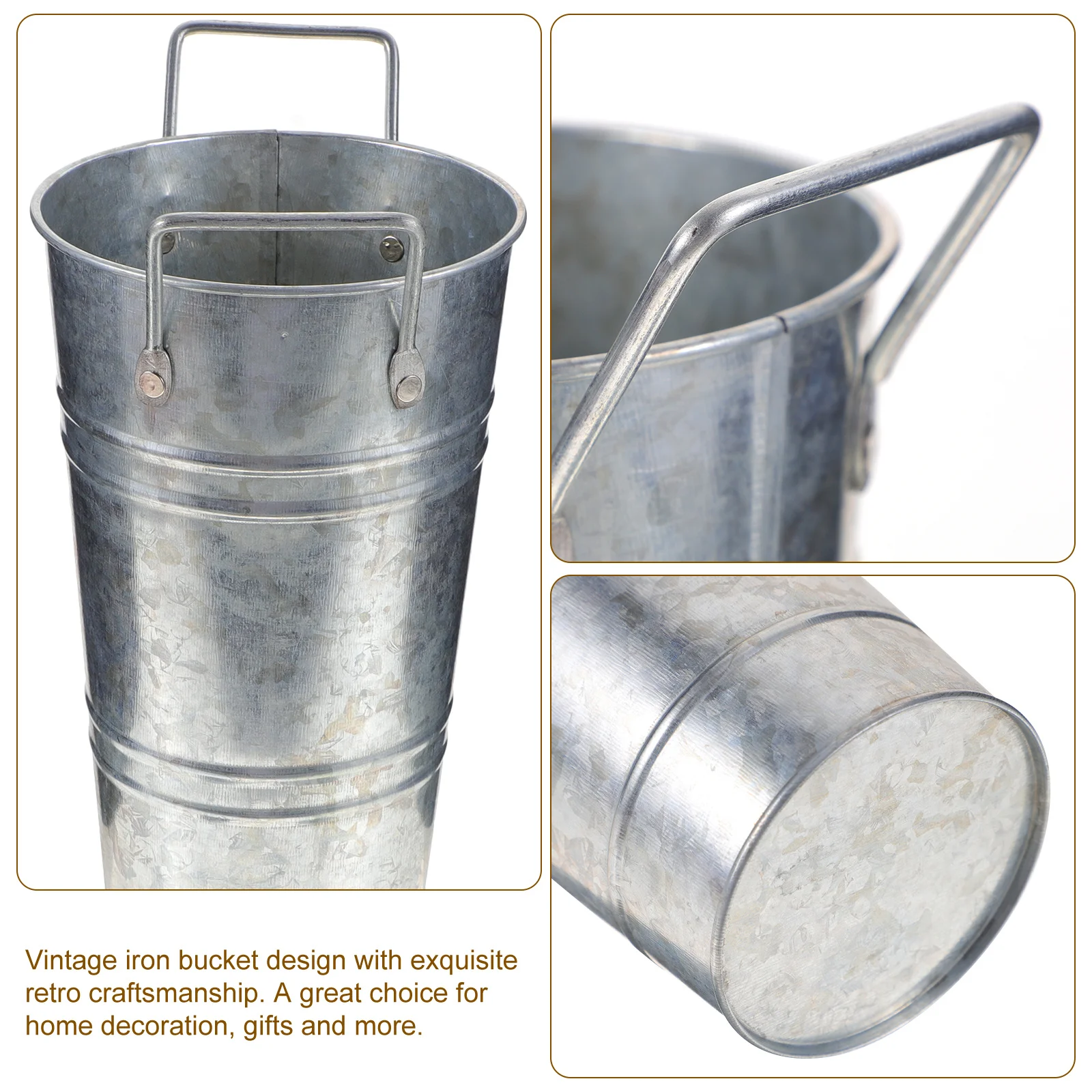 

2pcs Vintage Iron Flower Bucket Galvanized Metal Vase Rustic Style For Home Decor Dried Flowers Arrangement Housewarming Gift