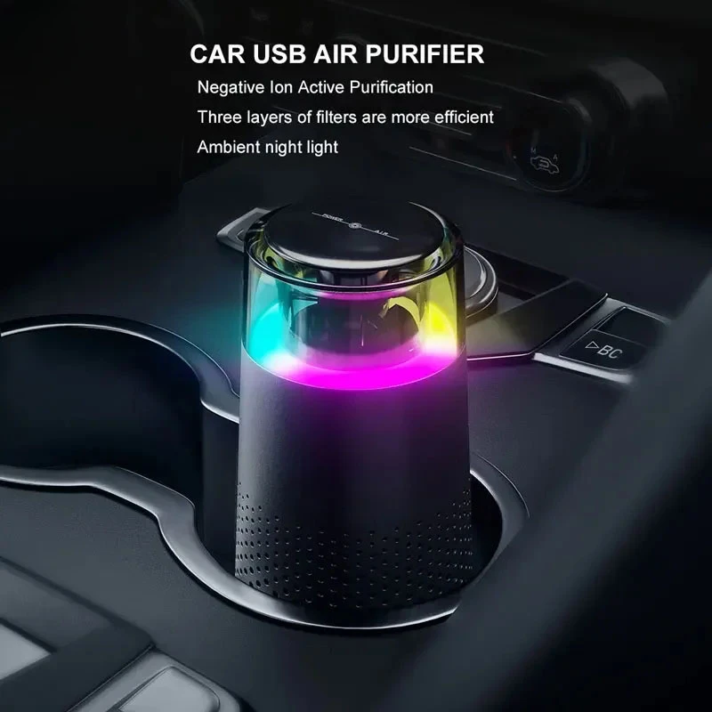 Xiaomi Air Purifier Devices for Car with Usb Colorful Night Light Touch Screen Multi-layer Filter Odor Negative Ions Generator