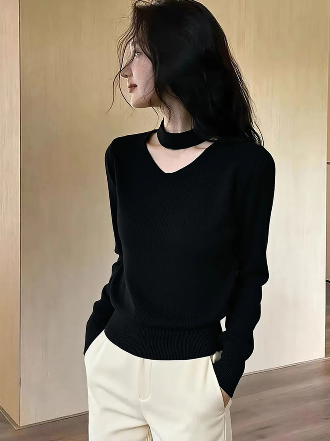 

Женский вязаный свитер Bla V-Ne на раннюю весну 2026 года, облегающий, для ношения как нижний или верхний слой, матовый топ во французском стиле, свободный крой F...