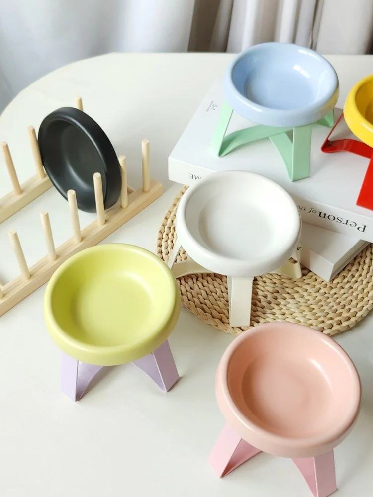 

Ceramic Cat Bowl Rack Stainless Steel Pet Bowl Rack To Protect The Cervical Vertebrae Iron Frame To Place The Pet Bowl