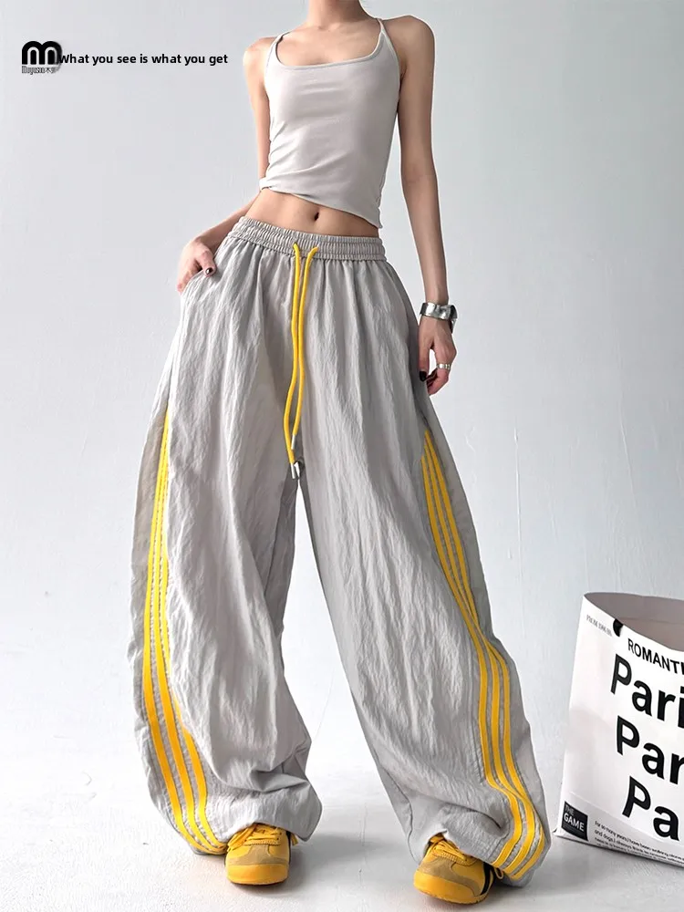 

Новые летние женские повседневные брюки с полосками, спортивные, прямого кроя, с тремя полосками, с защитой от солнца и старения